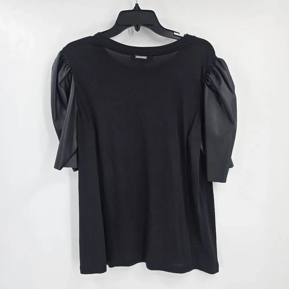 Michael Kors Black Faux Leather Short Sleeve Shirt Size 1X New Whimsigoth Goth